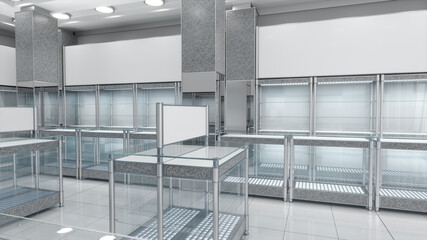 Jewelry store interior mockup. 3d illustration