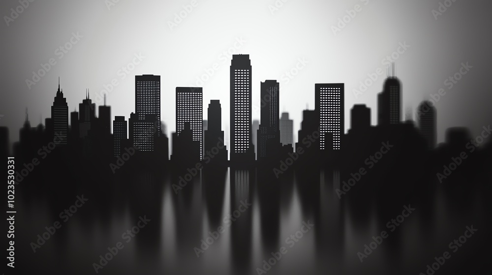 Wall mural silhouette of a city skyline against a soft gradient background, capturing urban life and architectu