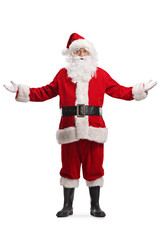 Excited Santa claus spreading arms