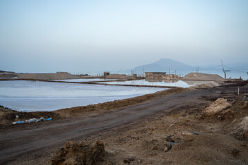 Salt deposit on water surface of Lake Afrera (Lake Afdera), Danakil Depression, Afar Region, Ethiopia, Africa