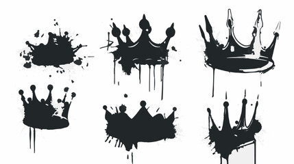 Graffiti-style ink splash art featuring royal busts and crowns. Black and white modern interpretation of classical royalty, displaying power, elegance, and a bold, edgy twist on traditional symbols.