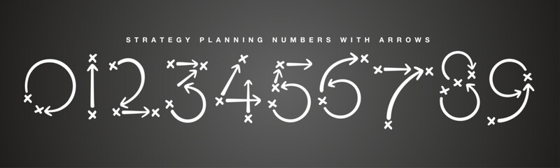 2025 New Year Calendar white strategy planning numbers with arrows on black banner background blackboard