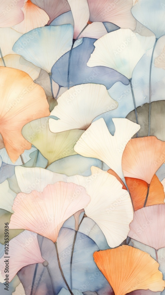 Wall mural Ginko leaves abstract painting pattern.