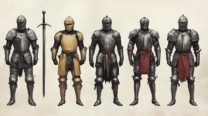 A collection of medieval armor designs showcasing different styles and colors.