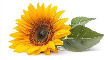 Obraz premium A single bright sunflower, showcasing its large petals and vibrant yellow color, isolated on white background. 