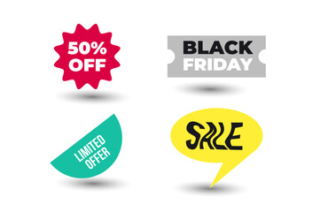 Set flat bright icons on the theme of sales on the white bakground