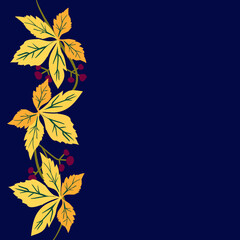 Vector - garland of virginia creeper with berries. Watercolor illustration.