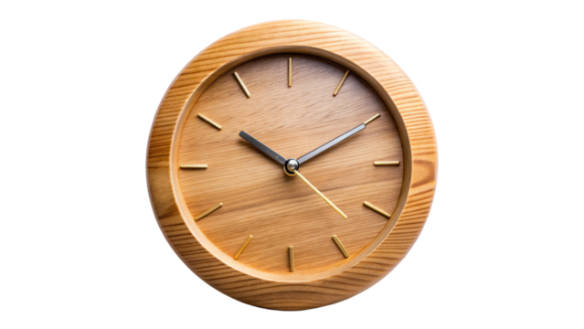 Wooden clock isolated on transparent background