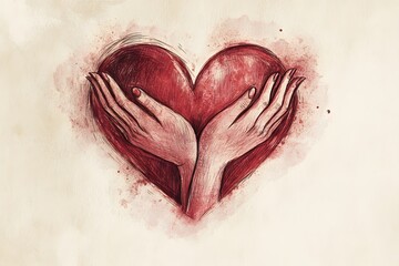 Watercolor Illustration of Two Hands Holding a Heart