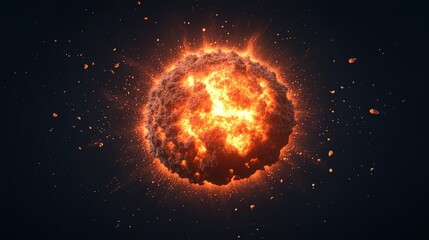 A fiery explosion, radiant and dynamic, showcasing vivid bursts of energy and light against a dark backdrop.