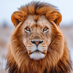 Fototapeta premium A lion's face merged with a desert landscape, both isolated against a white background. The lion’s mane and the dunes fade naturally into the white, emphasizing the majesty of the animal. AR: 