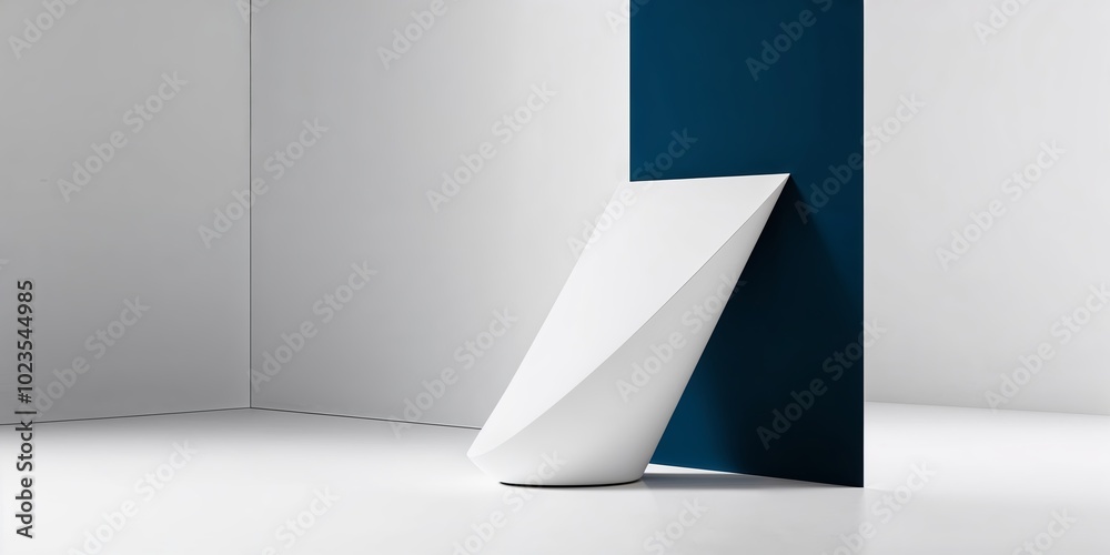 Wall mural Abstract minimal white and blue geometric background for product display.