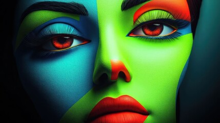 A vibrant and artistic portrayal of a face with bold colors and striking features.