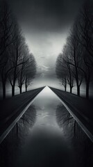 Obraz premium Grey tone wallpaper road reflection landscape outdoors.