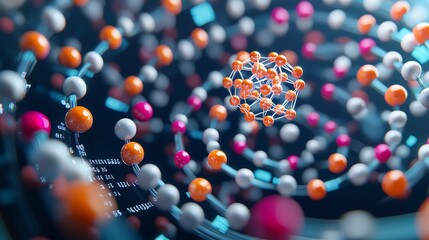 A vibrant depiction of molecular structures in a swirling pattern, illustrating the complexity of chemistry and biology.