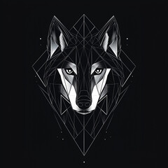Obraz premium minimalist black and white geometric wolf portrait with captivating eyes and starry backdrop