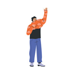 Man Character Dress Up Put On Sweater Clothes Vector Illustration