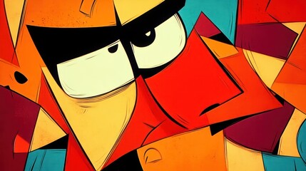 Fototapeta premium A vibrant, abstract illustration featuring a stylized face with bold colors and geometric shapes.