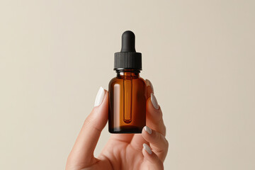 A person is holding a bottle of essential oil