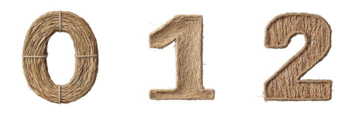 Rustic, boho style numbers.Transparent background PNG.