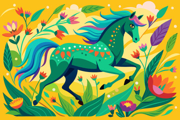 A green colorful horse colorful vector illustration 