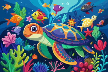 A colorful tortoise  turtle colorful vector illustration 
