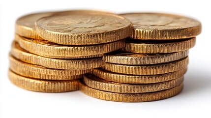A stack of gold coins symbolizing prosperity, isolated on white background. 