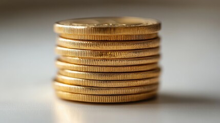 A stack of gold coins symbolizing prosperity, isolated on white background. 