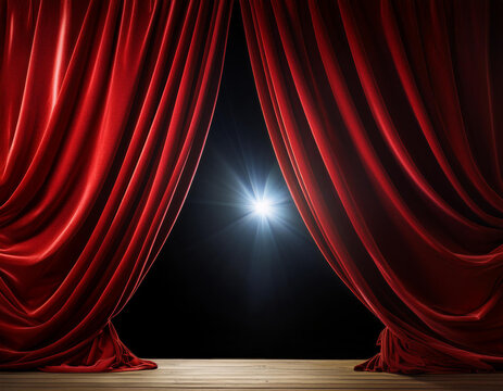 Telon de terciopelo rojo y foco en el escenario