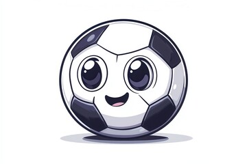 A playful soccer ball character with large, expressive eyes and a happy, welcoming demeanor. The image exudes cheerful playfulness and sporting spirit.