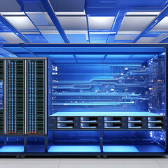 Obraz premium Data center server room interior. AI generated illustration