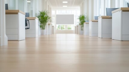 Fototapeta premium Modern Open-Plan Office with Desks and Blank Screen in Corridor