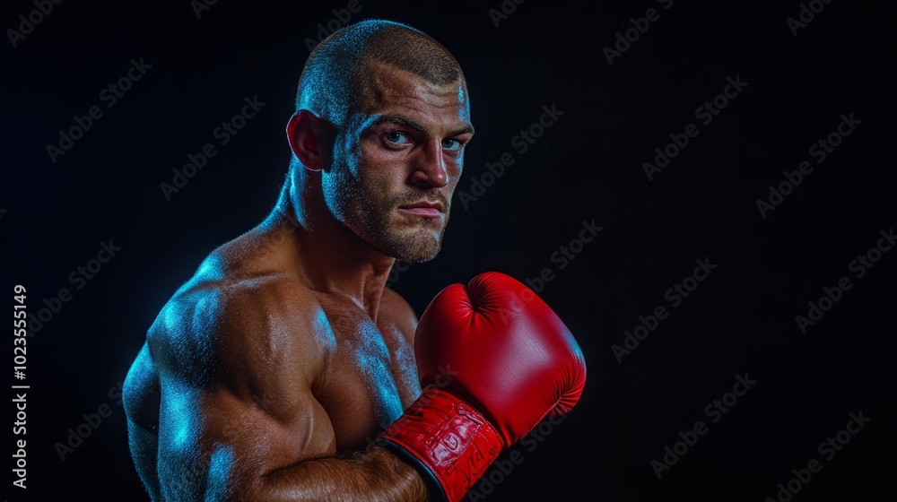 Sticker A man in a red boxing glove is standing in front of a black background