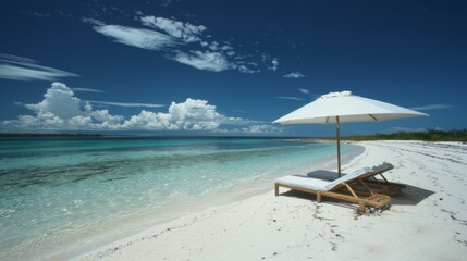 Fototapeta premium A beach chair reclined under a parasol at a beautiful tropical beach