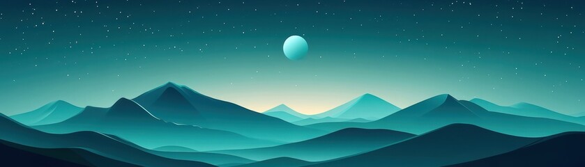 Obraz premium Stylized mountain range under a starry night sky with a glowing moon.