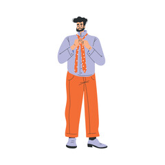 Man Character Dress Up Put On Tie Clothes Vector Illustration