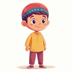 Smiling Muslim Boy in Traditional Attire Vector Illustration