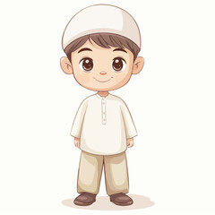 Smiling Muslim Boy in Traditional Attire Vector Illustration
