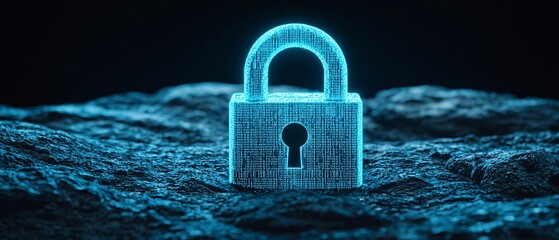Encrypted Data Breach Alert - Cybersecurity Vulnerability Concept with Digital Lock Symbol and Binary Code Surrounding, 3D Rendering