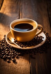 Fototapeta premium cozy coffee moments featuring empty cup placed beautifully textured background warm lighting, barista, brew, beverage, ceramic, creamy, rich, espresso