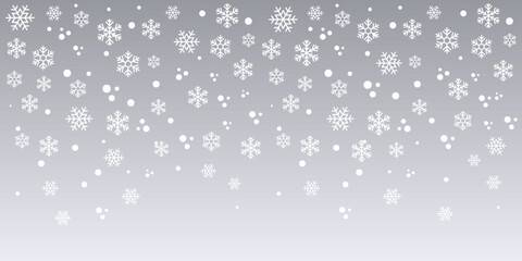 White snowflakes falling on a grey gradient background.