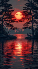 sunset over the lake