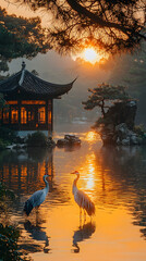 sunset on asian lake