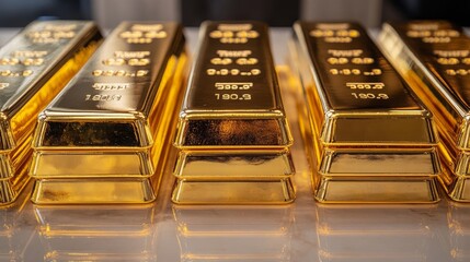 Gold Bars Stacked Wealth Luxury Financial Investment Close Up