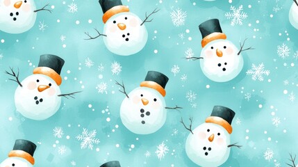 Charming Watercolor Snowman Pattern on Soft Background