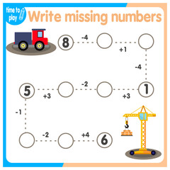 vector illustration of a children's math game on the theme “I can count.” Mathematical examples of addition and subtraction in a playful way.	
