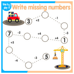 vector illustration of a children's math game on the theme “I can count.” Mathematical examples of addition and subtraction in a playful way.	

