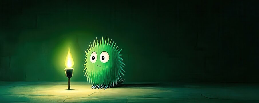 Tiny, sharp-clawed beast in a dark dungeon, fantasy illustration, dim torchlight, eerie greenish hue