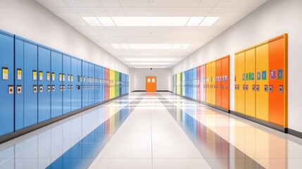 Fototapeta premium School Hallway with Colorful Lockers