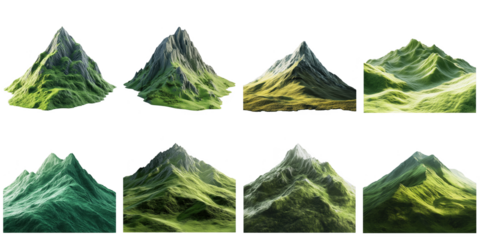 Set of mountain hill png mockup in 3d without background for decoration.